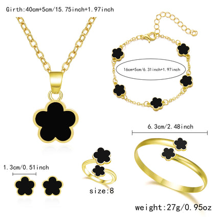 5pcs/set Colorful Enamel Plum Blossom Bracelets for Women Lucky Five Leaf Flower Necklace Earring Elegance Party Jewelry Gifts