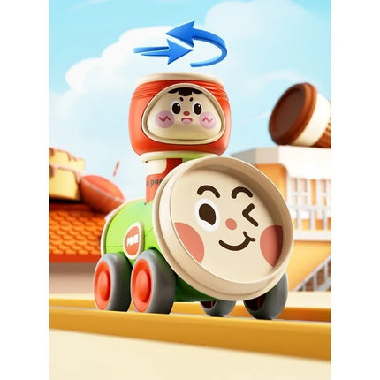 Baby Cartoon Jar Slid Car Press Inertia Small Car Toy Baby Can Play Rotate Toy with Whistle Safe Material Early Education Puzzle