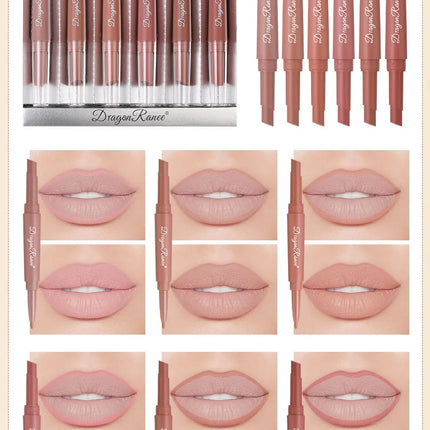 Six Double-Ended Lipstick Set, Velvet Matte Matte Lipstick, Lip Gloss, Easy to Color, Non-Fading, Non-Stick Lipstick Set