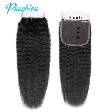 Phashion 7x7 6x6 Kinky Straight Lace Frontal Closure Pre Plucked Transparent Yaki 4x4 5x5 Closure 100% Remy Human Hair For Women