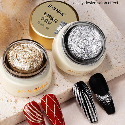 RSNAIL No Wipe Platinum Gel Nail Polish 8g Sparkle Painting Metallic Golden Silvery Liner Gel French Drawing Liner DIY Nail Art