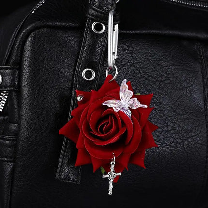 1PCS Exquisite Design Simulation Rose Flower Shape Butterfly Keychain Pendant Bag Decoration Gift