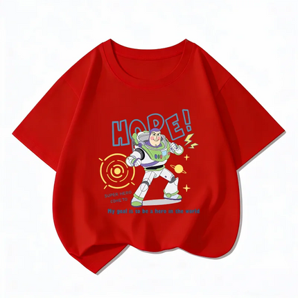 Toy Story Buzz Lightyear Children's Pure Cotton T-shirt, Boys' and Girls' Top, Summer Comfortable and Breathable Kids' T-shirt