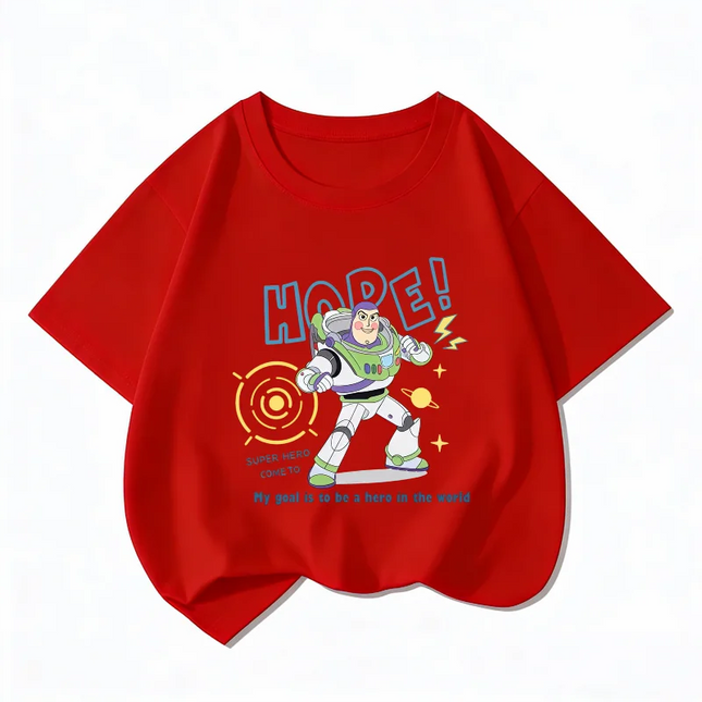 Toy Story Buzz Lightyear Children's Pure Cotton T-shirt, Boys' and Girls' Top, Summer Comfortable and Breathable Kids' T-shirt