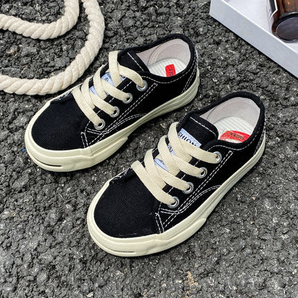 8037 Low cut solid color lace-up children's canvas shoes breathable boys and girls board shoes cloth shoes comfortable