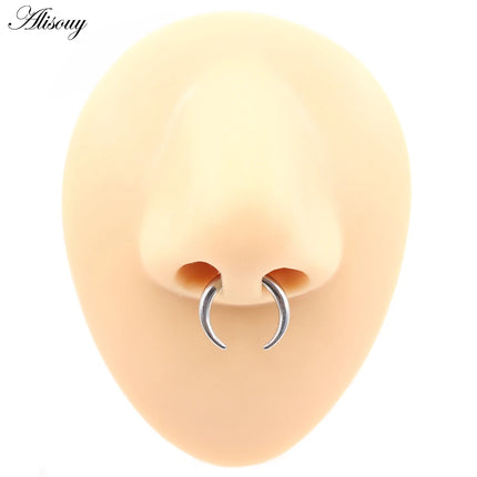 2PCS Stainless Steel C Shape Buffalo Horn Ear Taper Stretcher Expander Septum Captive Tragus Cartilage Piercing Body Jewelry