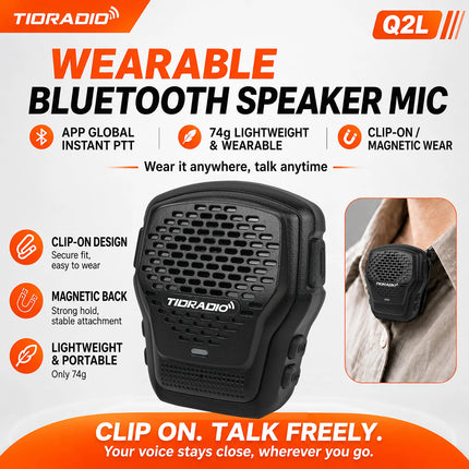 TIDRADIO Q2L Wearable Speaker Mic Clip-On Magnetic Wireless PTT AI Noise Reduction App Global Push To Talk Work Outdoor Teams