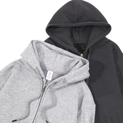 【100% Cotton Classic Style 】 Solid-color Zipper Hoodie for Women, A Thin Cardigan Jacket in Korean Style, Loose and Laid-back