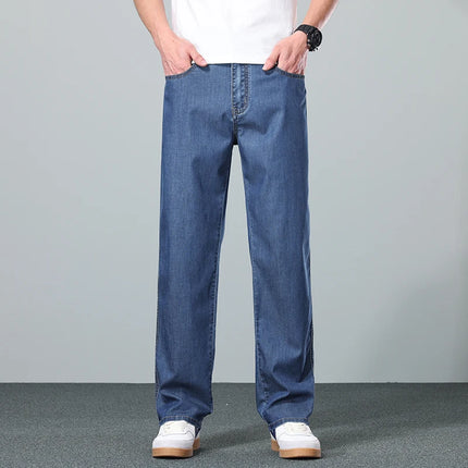 High Quality New Summer Lyocell Fabric Stretch Jeans Business  Loose Straight Casual Trousers Fashion Pants Plus Size 28-35 40