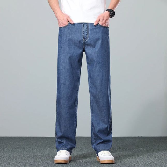 High Quality New Summer Lyocell Fabric Stretch Jeans Business  Loose Straight Casual Trousers Fashion Pants Plus Size 28-35 40