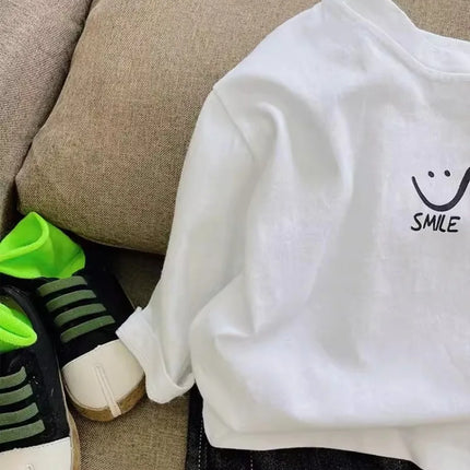1-7T Kids Boys Spring Basic T-shirt Children Autumn Long Sleeved White Pullover Baby Girls Pure Cotton Loose T-shirt Top Clothes