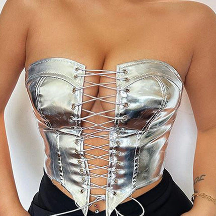 Sexy Y2K Clothes Leather Corset Crop Top Women Summer Body Night Club Party Halter Tank Top Festival Outfits Cropped Tube Tops