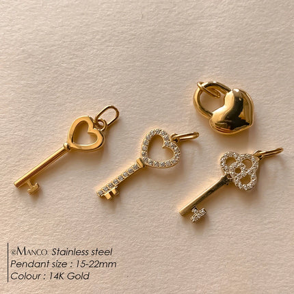 eManco Stainless Steel Heart Key Charm Shiny Rhinestones High Quality Metal, Women's DIY Necklace, Bracelet and Jewelry Making