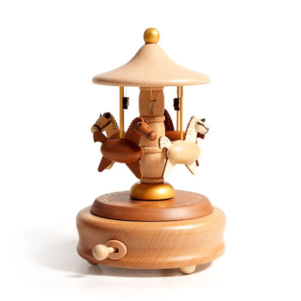 Wooden Material Wooden Carousel Music Box Ballet Dancing Girl Rotating Carousel Rotatable Music Box Vintage Style Retro Design