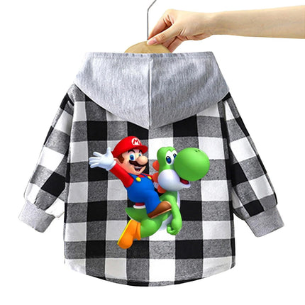 Children's stitch Hooded Shirts Kids blouse Boys Plaid Shirts Coat for Spring Autumn Girls Long-Sleeve Jacket Bottoming Clothing