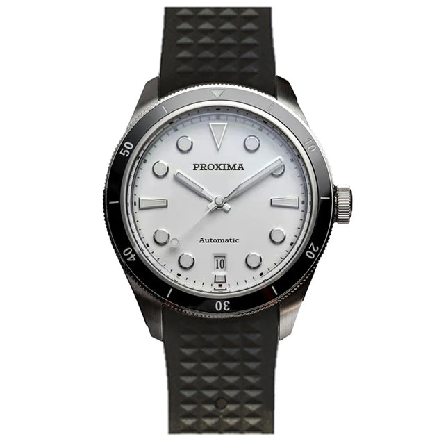 Proxima PX1697 39mm Men Watch White Enamel Dial Bubble Sapphire PT5000 SW200 Automatic Mechanical Vintage Watches 20Bar Luminous