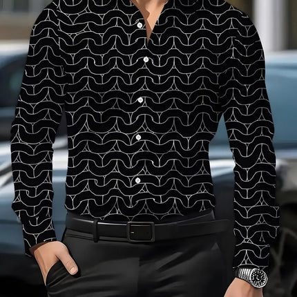 New European and American Style Men's Trend Long-Sleeve Shirts Allover Pattern Print Comfortable Casual Business Male Clothes