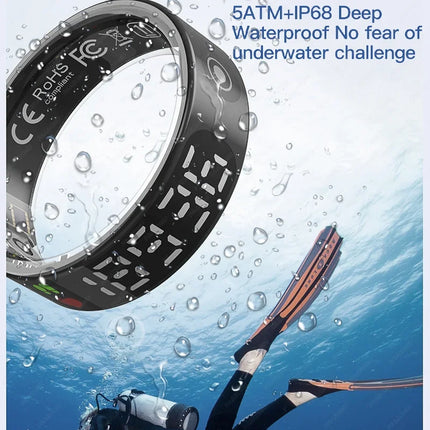 New Smart Ring with Screen 5ATM Waterproof Diving Swim Heart Rate Blood Oxygen Sleep Monitor Multi Sport Mode Gesture Control