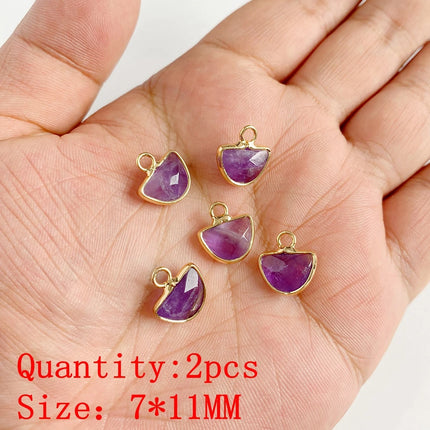 2PCS Natural Amethyst Pendant Charms Purple Crystal Star Sun Water Drop Shape For DIY Making Jewelry Necklace Bracelet