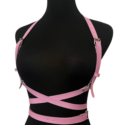 Pink Sexy Faux PU Leather Lingerie Suspender Harness Women Goth Adjustable Bondage Body Harness BDSM Fetish Clothing Accessorie