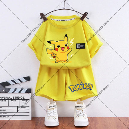 2pcs Pokemons Short-sleeved Shorts Summer Thin Waffle Clothes Suit Cartoon Anime Gengar Charmander Print Clothing Birthday Gift