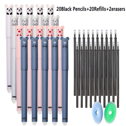 42pcs/set Cute 0.5mm Animals Bear Panda Erasable Gel Pens Set, Washable Handle Magic Refills Rod for School Writing Supplies