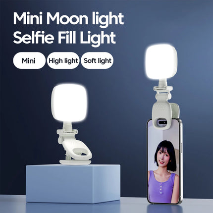 Mini Moon Light Selfie Fill Light Rechargeable 3 Modes Adjustable Brightness Clip On For Phone Laptop Tablet Meeting Make Up