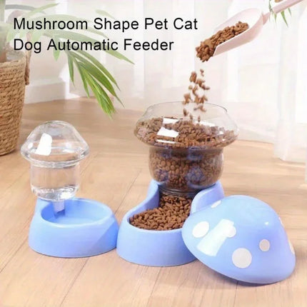 New Cat Pet Automatic Feeder Water Dispenser Cute Mushroom Large Capacity Food Container Pet Bowl Water Storage Device Supplies