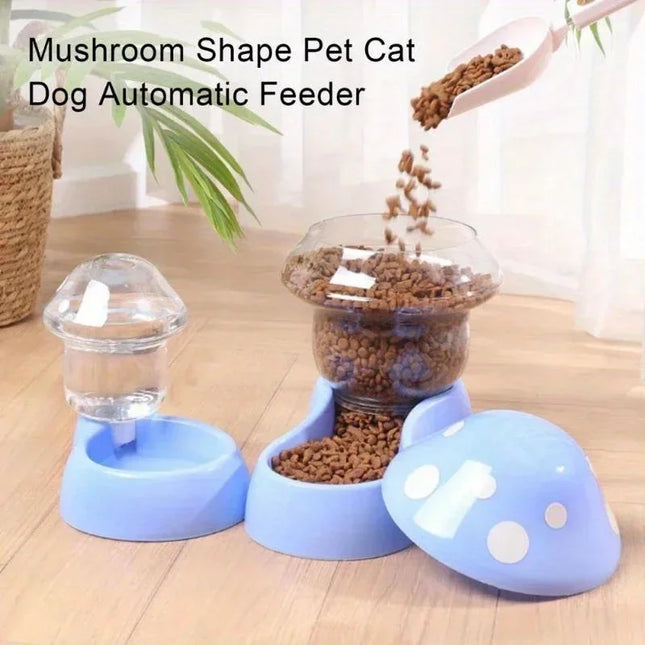 New Cat Pet Automatic Feeder Water Dispenser Cute Mushroom Large Capacity Food Container Pet Bowl Water Storage Device Supplies