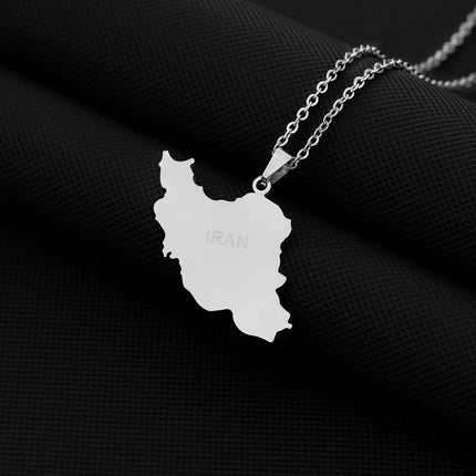 1Pcs New Stainless Steel Iran Map Hollow Heart Pendant Necklace Men's and Women's Versatile Sweater Chain Accessories Pendant