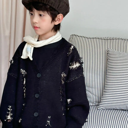 2025 autumn new Korean children's design  sweater jacket fashion knitted cardigan for boys and girls