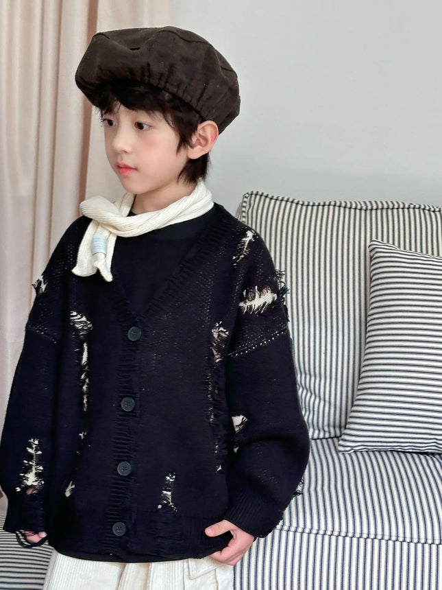 2025 autumn new Korean children's design  sweater jacket fashion knitted cardigan for boys and girls