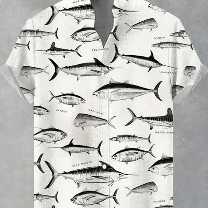 Summer Men's Casual Sea Life Graphic Short Sleeved Shirt Button Down Lapel Shirts Oversized Tops Casual Hawaiian Shirt for Men