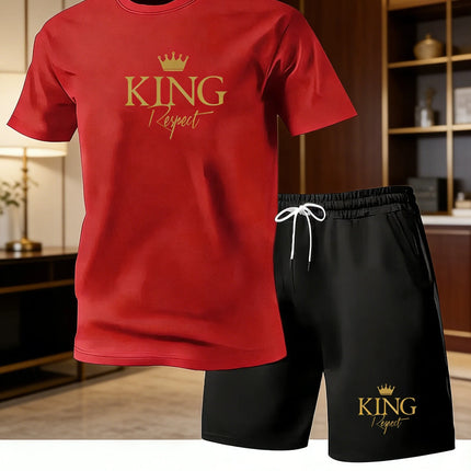 Men's Summer Casual Sportswear Round Neck Short Sleeved T-shirt Shorts 2-piece Set Men's Short Sleeved T-shirt and Shorts Set
