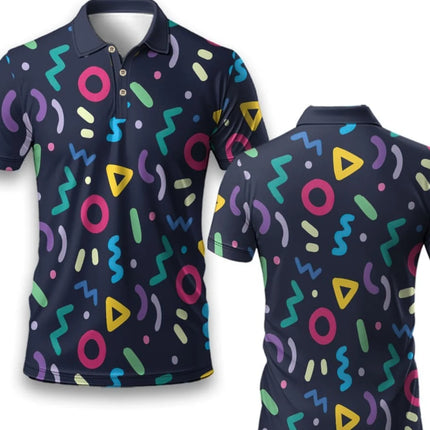 Men's Fashionable Geometric Small Pattern Splicing Print Sports Short Sleeved Shirt Breathable Short Sleeved Casual Top