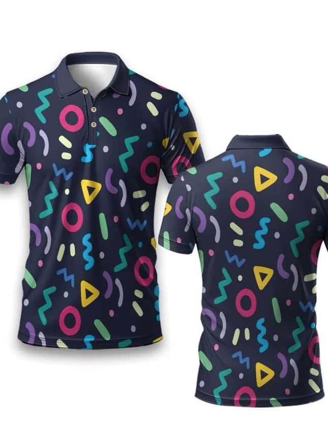 Men's Fashionable Geometric Small Pattern Splicing Print Sports Short Sleeved Shirt Breathable Short Sleeved Casual Top