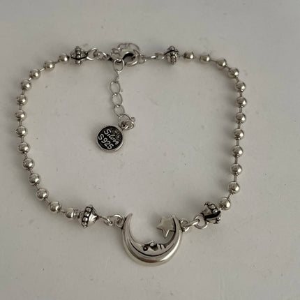 100% Solid 925 Sterling Silver Metal Bracelet for Women Vintage Handmade Simple Retro Heart Chain Bracelet Birthday Gift Party