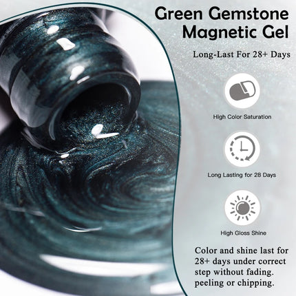 8ml Green Gemtone Cat Magnetic Gel Nail Polish Jewel Effect Nails Semi Permanent Nail Art Soak Off UV LED Gel Varnish Manicure