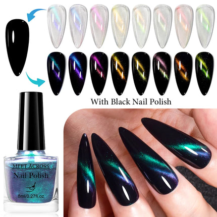 MEET ACROSS 8ml Magnetic Nail Polish Dubble Light Cat Eye Gel Nail Polish Semi-permanent Nail Polish Without Lamp Wave Polish