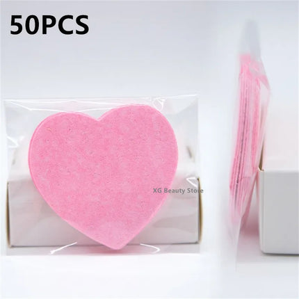 10/20/50PCS Heart Shape Reusable Facial Sponges Pad Compressed Natural Facial Cleansing Pads Exfoliating For Cleansing