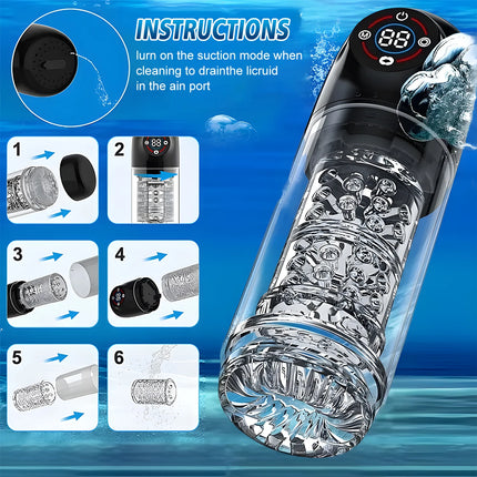 AIERLE Automatic 6 IN 1 7 Rotating Sucking Licking Modes Male Masturbator Vacuum Penis Pump Vagina Masturbation Sex Toy for Men