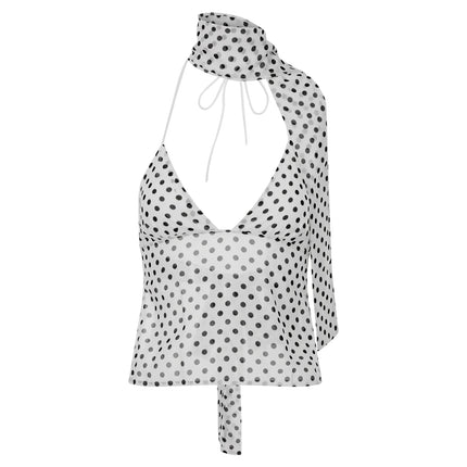 Gaono Women's Sexy Camisole Top Sleeveless Backless V-Neck Polka Dot Print Tank Top Y2k Coquette Halter Neck Cami Crop Top