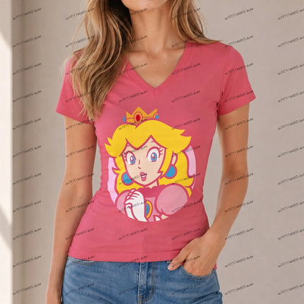 XS-5XL Fashion Super Mario Women T-shirt Streetwear V Neck Short Sleeve New Hot Sale Women's Party Summer Cuteore Harajuku Style