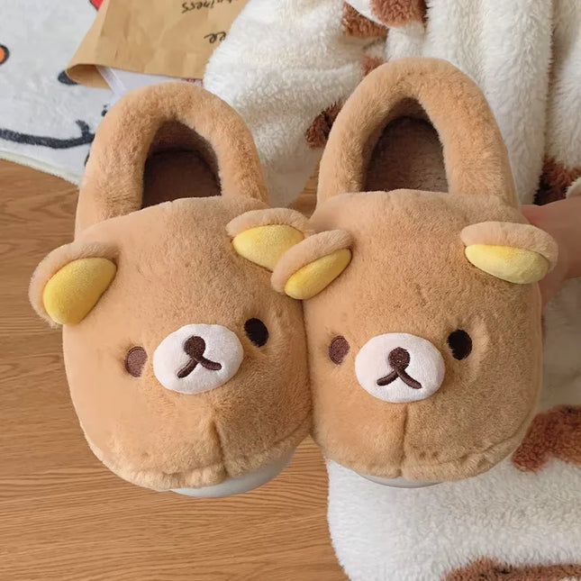 Cute Rilakkuma Unisex Cotton Slippers Warm Indoor Outdoor Anti-Slip Home Shoes Cute Design Winter Wearable for Men And Women