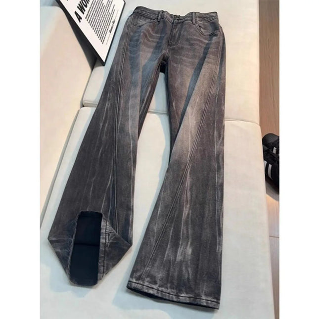 Vintage Men's Jeans Man Pants High Street Washed Denim Blue Jeans Straight Leg Slight Flare Casual Trousers