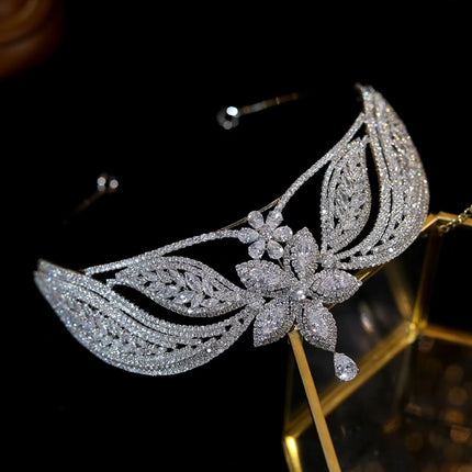 Bride Cubic Zirconia Flower Crowns Wedding CZ Headdress Luxury Tiaras For Women Sweet 16 Pageant Prom Hair Jewelry Headpiece