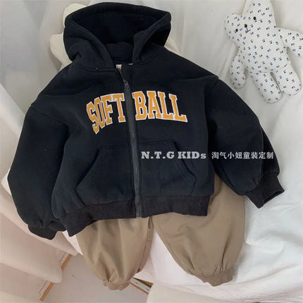 2025 Winter Thicken Warm Kids Sweatshirts Hooded Kids Coat Jacket Fashion Letter Children's Clothing for Girls Boys