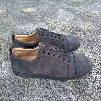 CL Red Bottom Fashionable Embroidered Men's Fur Slip-On Shoes, Black Casual Cross-Border Leather Upper, All Seasons Wear