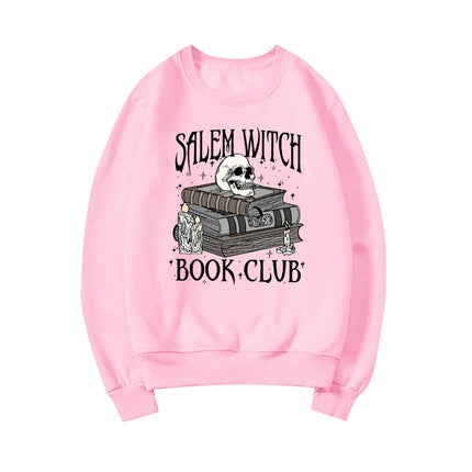 Salem Witch Book Club Sweatshirt Funny Halloween Hoodie Long Sleeve Women Crewneck Sweatshirts Happy Halloween Pullover Tops