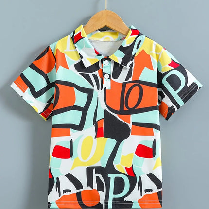 Creative Cartoon Motifs Print Boy's Polo Shirts Kids Casual Short Sleeve Lapel Breathable Children's Summer Outdoor Daily Tops